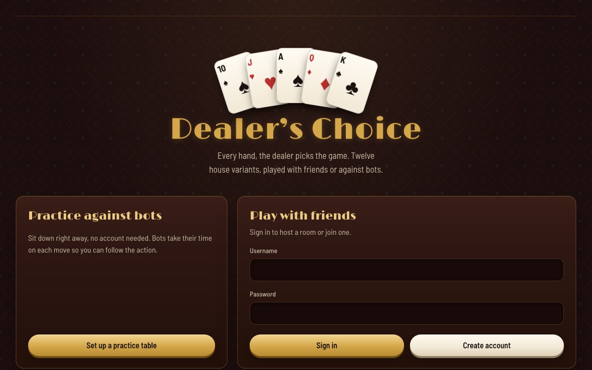 Dealer’s Choice start screen